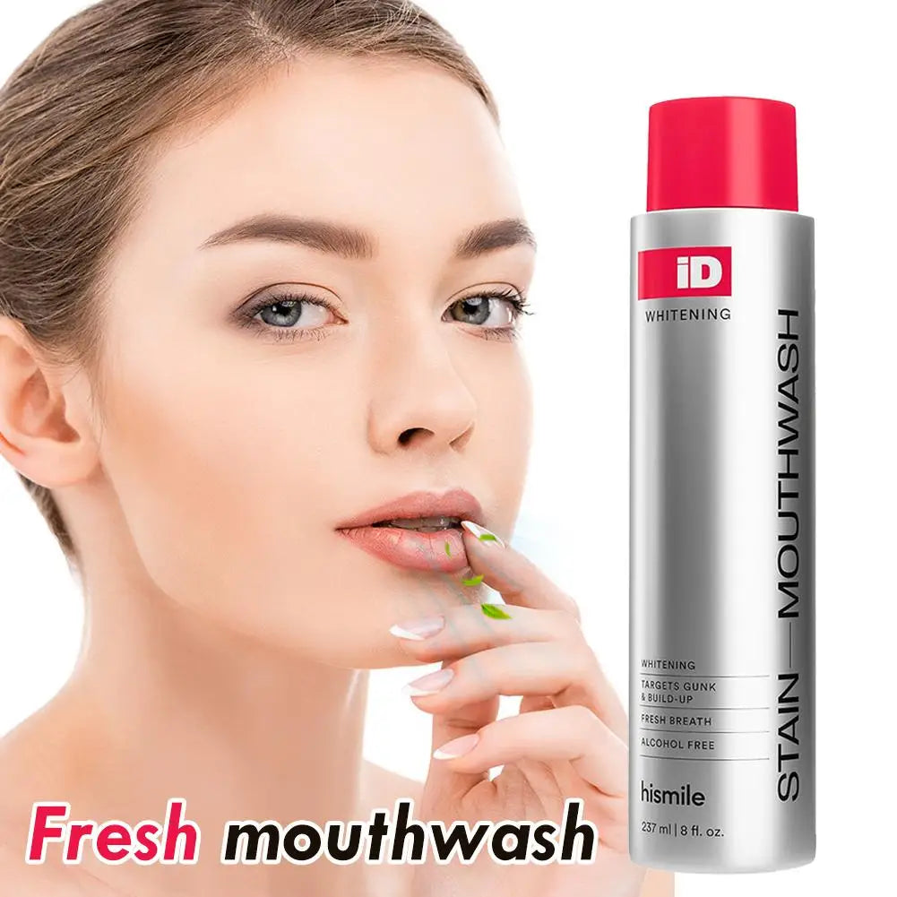 Hismile ID Stain Whitening Mouthwash Gentle Fresh Breath Remove Plaque Stains Enamel Safe No Sensitivity Home Oral Care